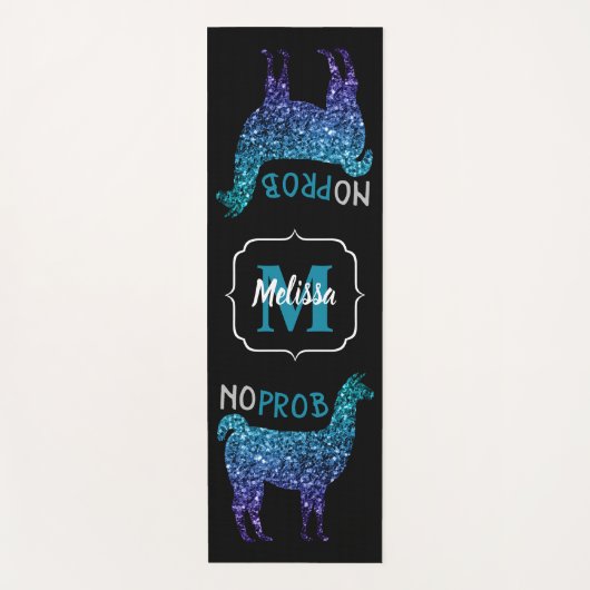 No Prob Llama Aqua blue ombre Glitzern Monogram Yogamatte (Vorderseite)