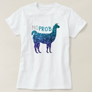 No Prob Llama Aqua blue ombre Glitzern T-Shirt
