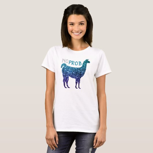 No Prob Llama Aqua blue ombre Glitzern T-Shirt (Vorne ganz)