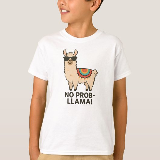 No Prob-Llama Cool Beige Llama Design T-Shirt (Vorderseite)