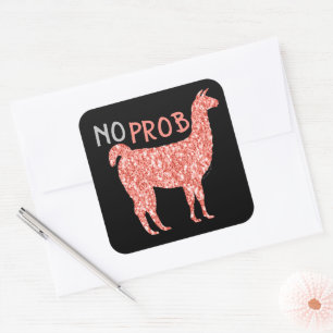 No Prob Llama rosa Korallenbäume Glitzer Glitzern Quadratischer Aufkleber