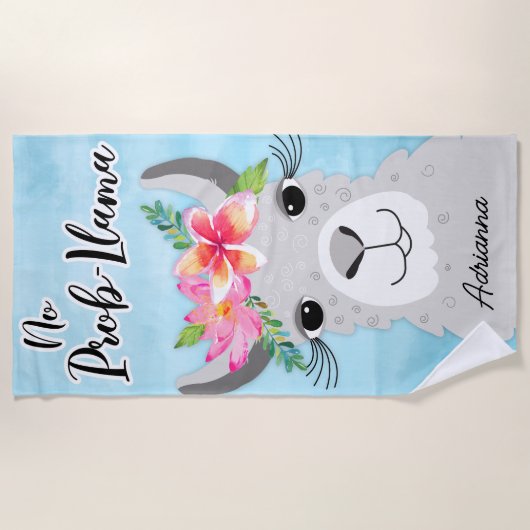 No Prob-Llama Tropical Floral Gray Llama Niedlich Strandtuch (Vorderseite)