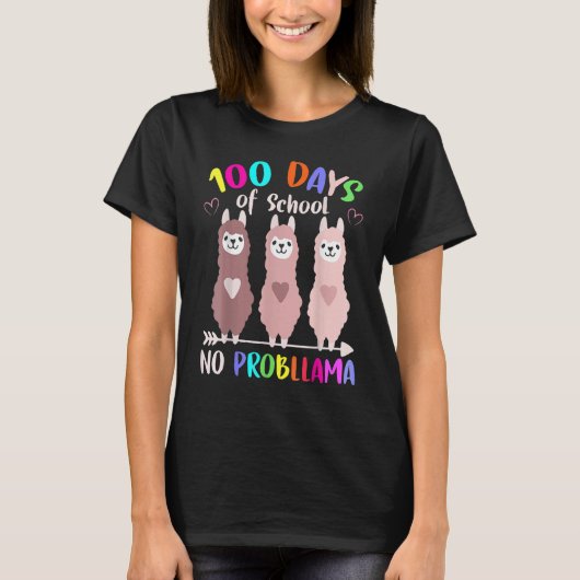 No Probllama 100 Days Of School LLama Teachers T-Shirt (Vorderseite)