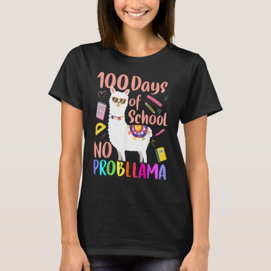 No Probllama 100 Days Of School LLama Teachers Tsh T-Shirt (Vorderseite)