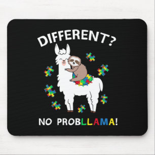 No Probllama Llama Sloth Puzzle Cool Autism Awaren Mousepad