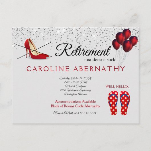 No Pumps Hello Flip Flops Retirement Party Grau Postkarte (Vorderseite)