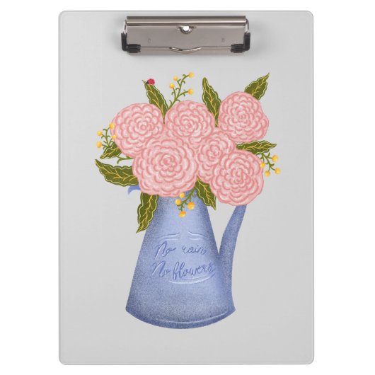 No rain no flowers watering can with flowers klemmbrett (Vorderseite)