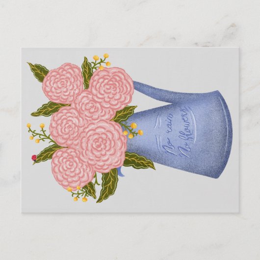 No rain no flowers watering can with flowers postkarte (Vorderseite)