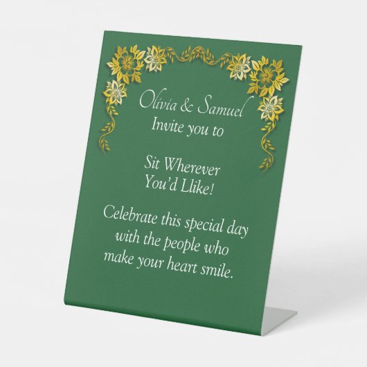 No Seating Chart - Wedding Emerald Green & Gold Sockelschild (Vorderseite)