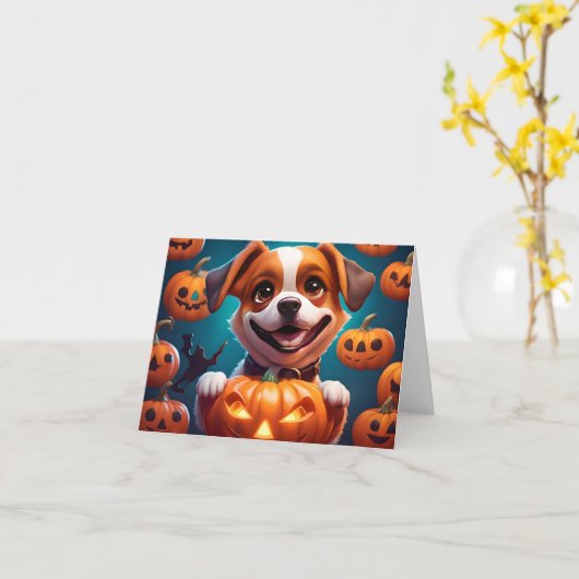 NO Tricks NUR Leckereien Niedlich Halloween Puppy Karte (Gelbe Blume)