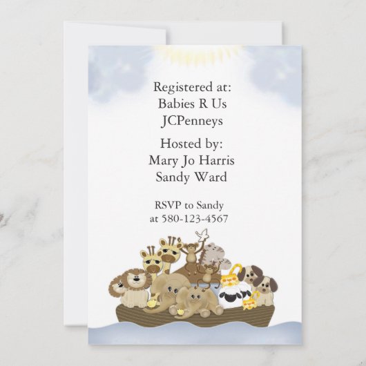 Noah Ark Babydusche Einladung (Rückseite)