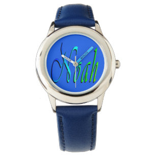 Noah, Name, Logo, Boys Blue Number Leather Watch. Armbanduhr