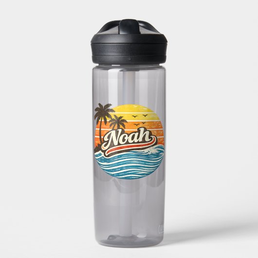 Noah Retro Sonnenuntergang Name Design Trinkflasche (Vorderseite)