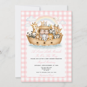 Noah’s-Arch-Baby-Shower Mädchen Gingham Einladung