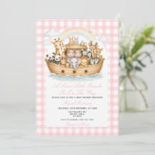 Noah’s-Arch-Baby-Shower Mädchen Gingham Einladung (Stehend Vorderseite)