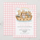 Noah’s-Arch-Baby-Shower Mädchen Gingham Einladung (Vorne/Hinten)