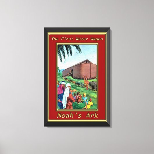 Noah`s Ark Animals gehen zu roten Schiffsrahmen Leinwanddruck (Vorderseite)