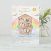 Noah’s Ark Baby Shower Invitation | Rainbow Baby  Einladung (Stehend Vorderseite)