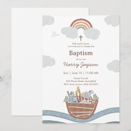 Noah’s Ark Baptism Einladung (Vorne/Hinten)
