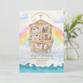 Noah’s Ark Baptism Invitation | Baby Animals Einladung (Stehend Vorderseite)