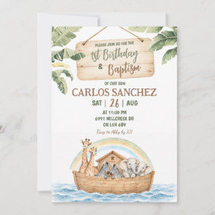 Noah's-Arch-Thema Erster Geburtstag & Taufe Einladung