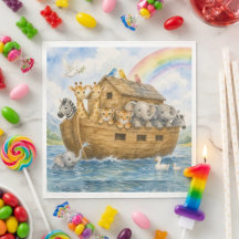 Noahs Arche Baby-Tiere Wasserfarben Partynapkins