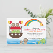 Noahs Arche-Geburtstags-Einladung Einladung (Stehend Vorderseite)