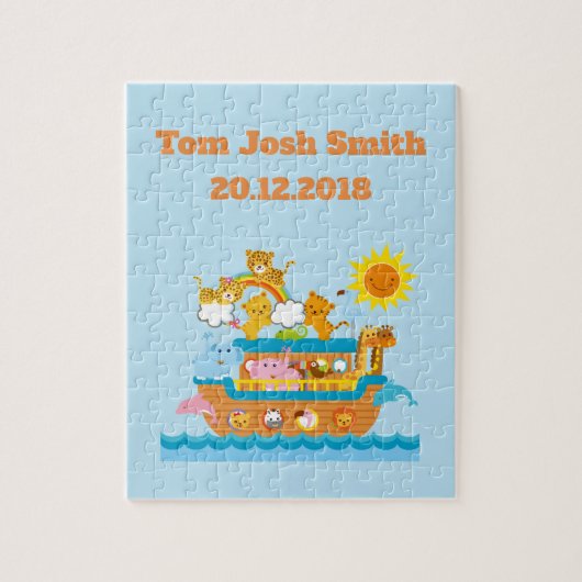 Noahs Arche-Name und Geburtsdatum personalisiert Puzzle (Vertikal)