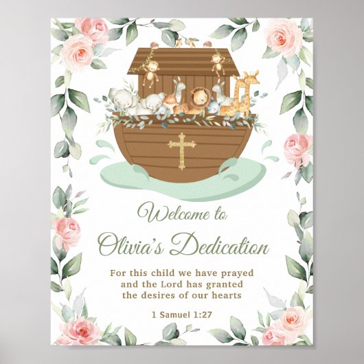Noahs Arche Rosa Blumen Dedicationen Taufe Poster (Vorne)