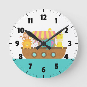 Noahs Arche, Süße Tiere, für Kinderzimmer Runde Wanduhr
