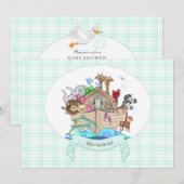 Noahs Arche Tiere Mintgrün Gingham Einladung (Vorne/Hinten)