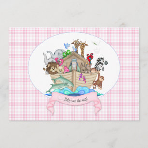 Noahs Arche Tiere Pink Gingham Einladung