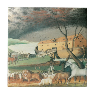 Noahs Arche von Edward Hicks, Vintage Folk Art Fliese