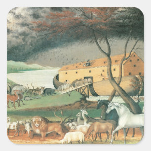 Noahs Arche von Edward Hicks, Vintage Folk Art Quadratischer Aufkleber
