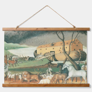 Noahs Arche von Edward Hicks, Vintage Folk Art Wandteppich Mit Holzrahmen