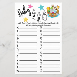 Noah's Ark ABC Baby Shower Game Card Flyer