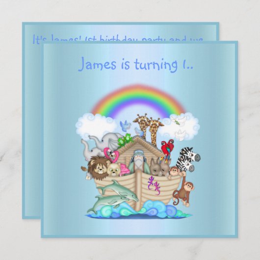 Noahs ark animal Einladung BLUE 2 (Vorne/Hinten)