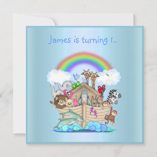 Noahs ark animal Einladung BLUE 2 (Vorderseite)