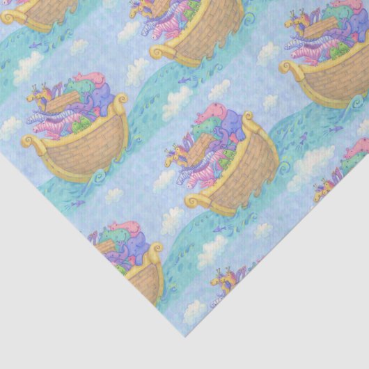 Noah's Ark Animals Blue Türkise Muster Seidenpapier (Ausschnitt)