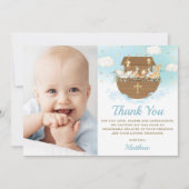 Noah's Ark Animals Boy Taufe Christening Foto Dankeskarte (Vorderseite)