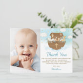 Noah's Ark Animals Boy Taufe Christening Foto Dankeskarte (Stehend Vorderseite)