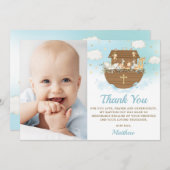 Noah's Ark Animals Boy Taufe Christening Foto Dankeskarte (Vorne/Hinten)