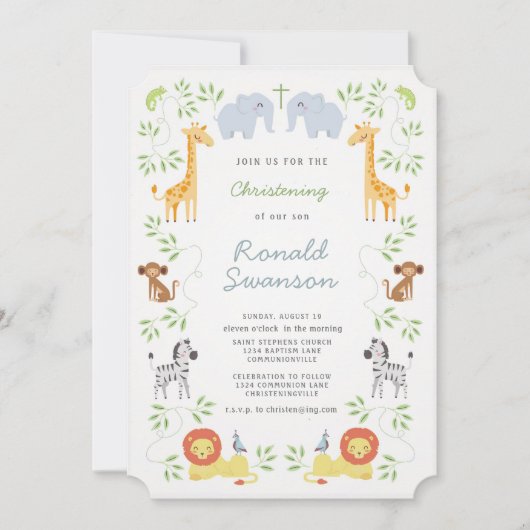 Noah's Ark Animals feiern Einladung (Vorderseite)