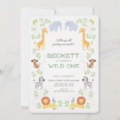 Noah's Ark Animals Geburtstag blauer Einladung (Vorderseite)