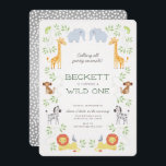 Noah's Ark Animals Geburtstag blauer Einladung<br><div class="desc">Eine süße Managerie von fröhlichen Wasserfarben-Dschungeltieren grenzt an diese bezaubernde Geburtstagseinladung. Es ist eine perfekte Einladung für einen kleinen Jungen oder ein Mädchen. Elefant,  Giraffe,  Löwe,  Zebra,  Affe,  Vogel,  Leguana. Zurück in Grau mit weißen Punkten.</div>