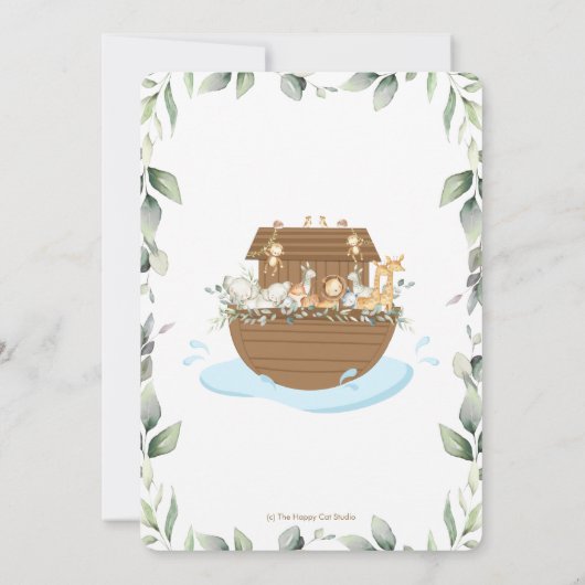 Noah's Ark Animals Greenery Baby Dusche neutral Einladung (Rückseite)