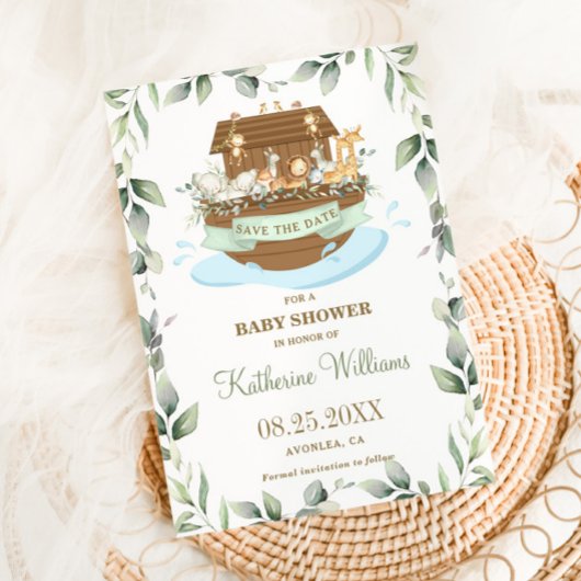 Noah's Ark Animals Greenery Baby Dusche neutral Save The Date