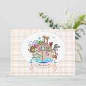 Noah's Ark Animals Ivory Gingham Einladung (Stehend Vorderseite)