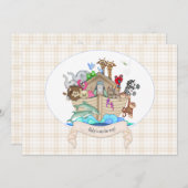 Noah's Ark Animals Ivory Gingham Einladung (Vorne/Hinten)