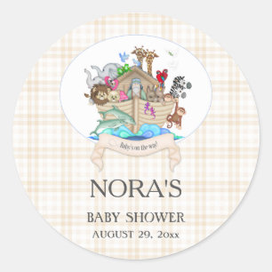 Noah's Ark Animals Ivory Gingham Runder Aufkleber